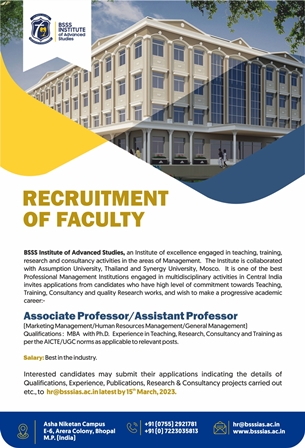 BSSS Institute Of Advanced Studies Invited Applications From Eligible   Faculty Ad March 2023 